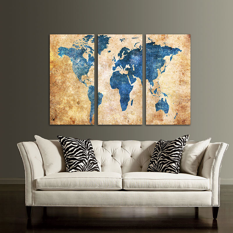 3 Panel Vintage World Map Canvas