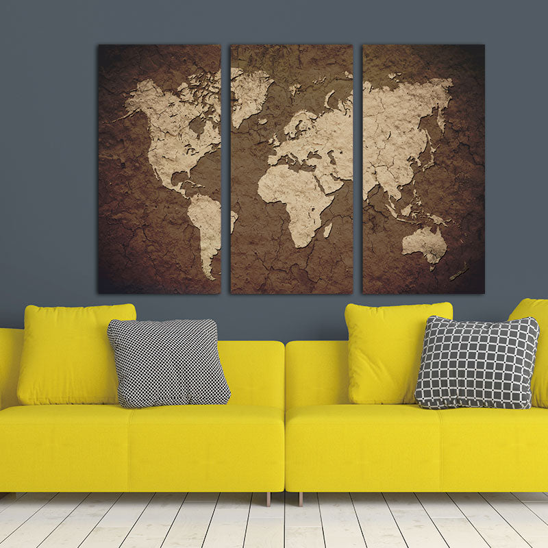 3 Panel Vintage World Map Canvas