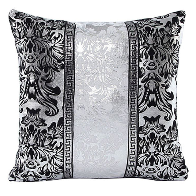 Vintage Black and Silver Floral Pillow Cover