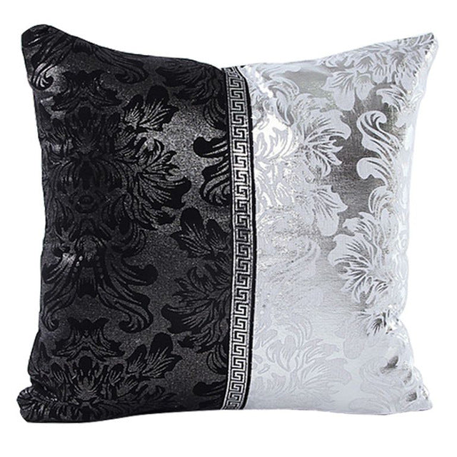 Vintage Black and Silver Floral Pillow Cover