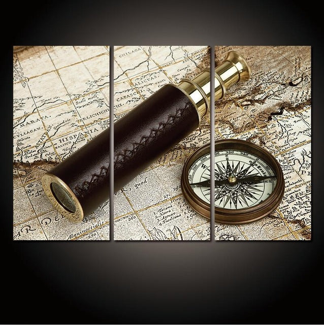 3 Panel Vintage World Map Canvas