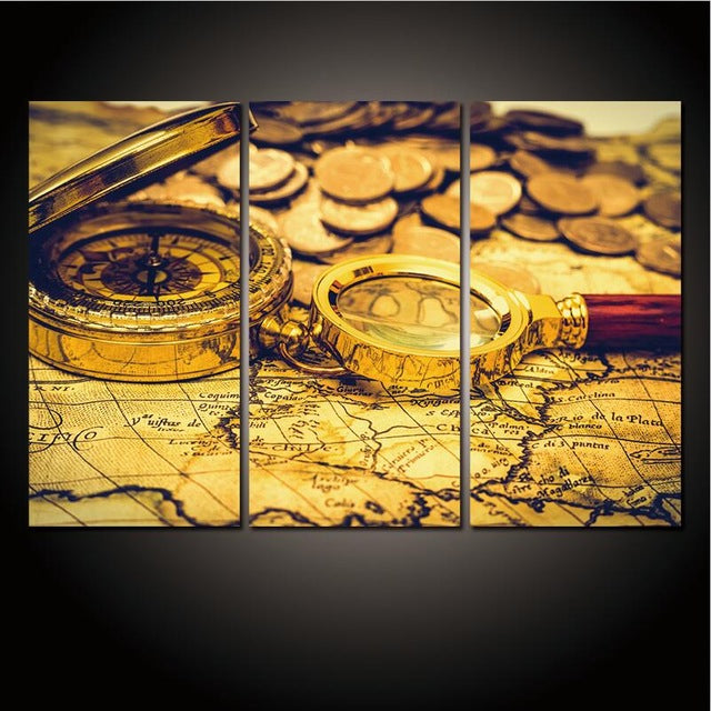 3 Panel Vintage World Map Canvas