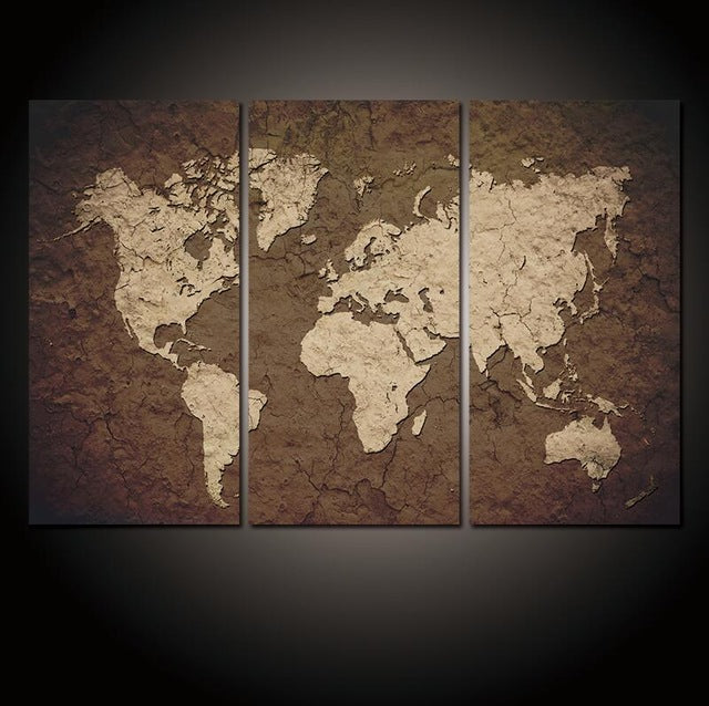 3 Panel Vintage World Map Canvas