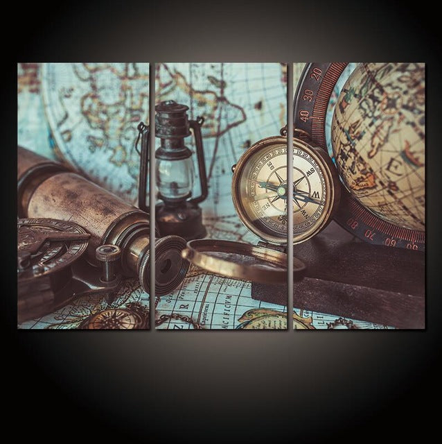 3 Panel Vintage World Map Canvas