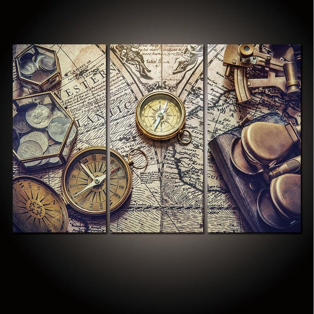 3 Panel Vintage World Map Canvas