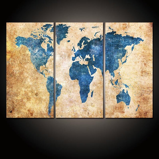 3 Panel Vintage World Map Canvas